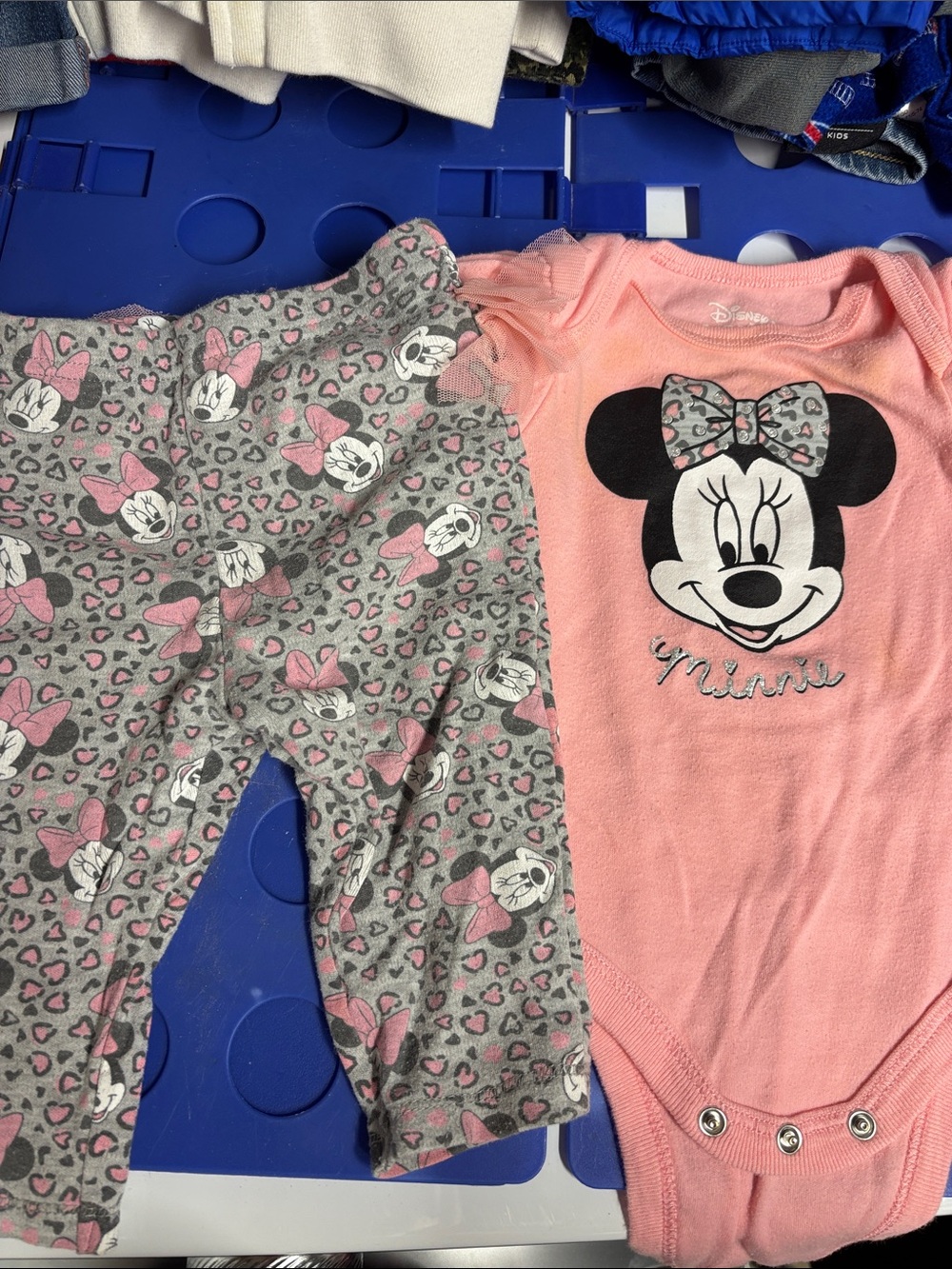 Disney Pink Minnie Mouse Bodysuit with Gray Minnie Print Leggings
